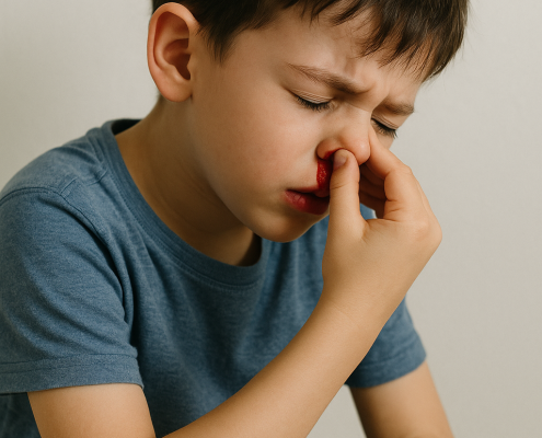 ante una hemorragia nasal se recomienda permanecer sentado ligeramente inclinado hacia delante, presionando ligeramente el tabique