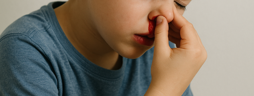 ante una hemorragia nasal se recomienda permanecer sentado ligeramente inclinado hacia delante, presionando ligeramente el tabique